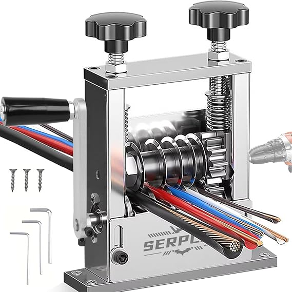 614l57wHRhL._SX569_ Serplex® 6-IN-1 Manual Wire Stripper Machine Drill-Operated Wire Stripper Tool with Hand Crank 3-17mm Dia Cable, Manual Wire Stripping Machine with 6 Tracks & 5 Carbide Blade, for Wire Stripping - Image 1