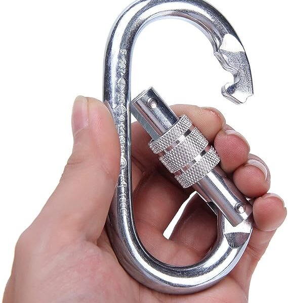 Heavy-Duty Stainless Steel Carabiner Clip – 10MM Oval Spring Snap Hook with Secure Screw Lock for Camping, Hiking, Outdoor Gear, and Utility Use