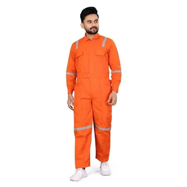 Generic 180 GSM Cotton Orange Safety Coverall Boiler Suit with Reflective Tape Size- L